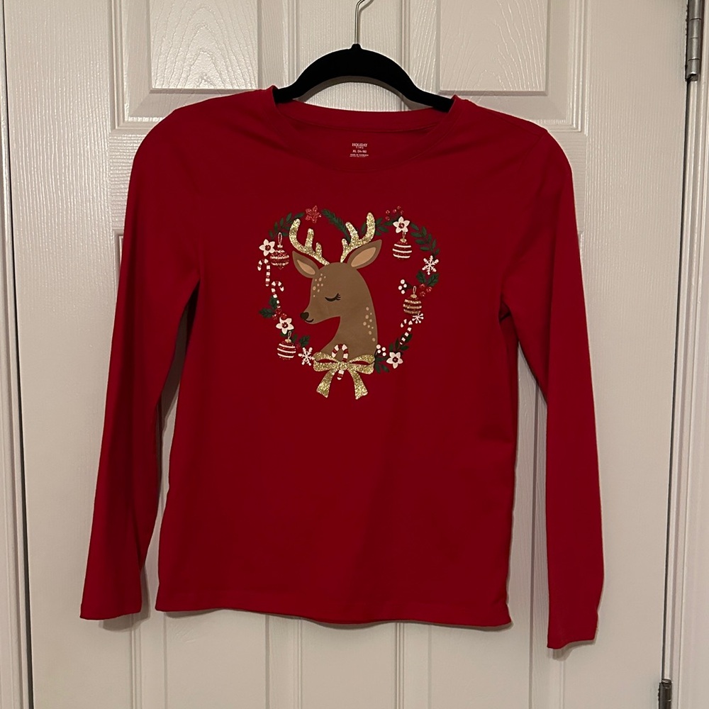 Holiday Time Red Kids Long Sleeve Shirt with Reindeer